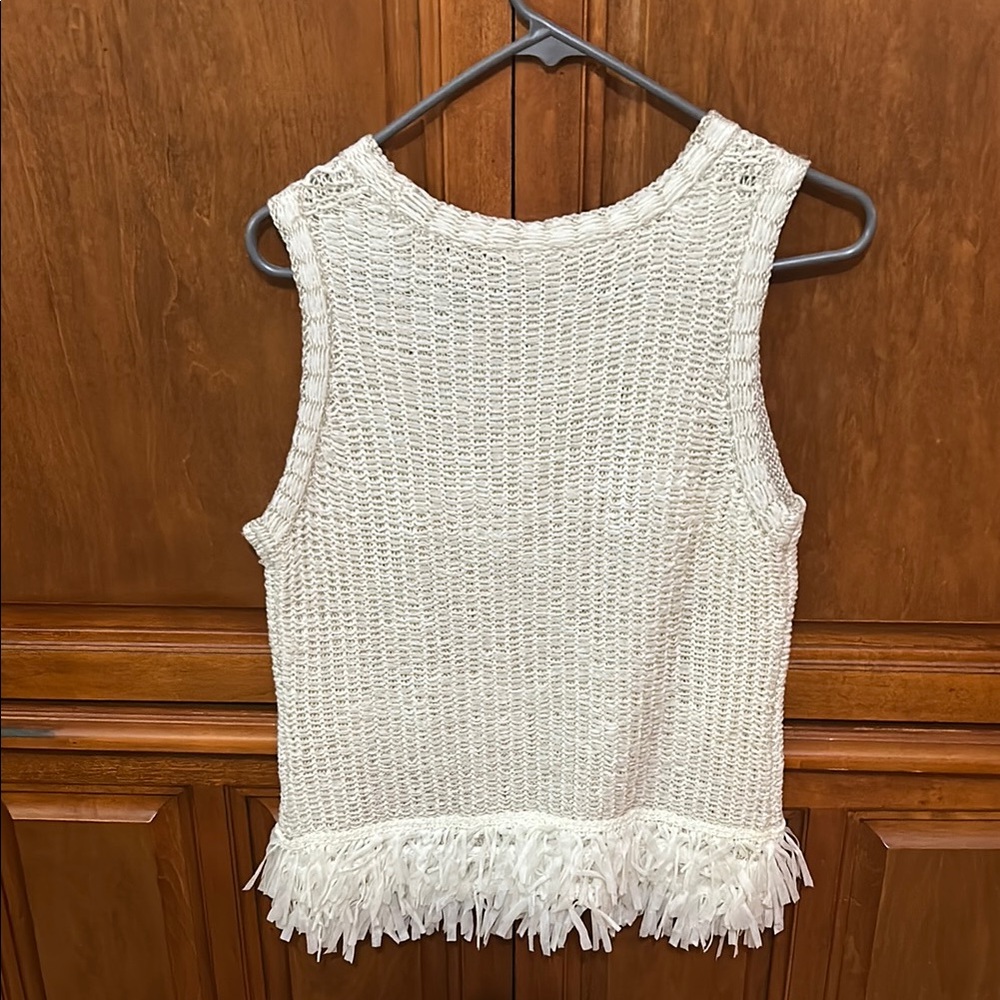Etcetera Cream Ribbed Ruffled Tank Top - Picture 4 of 7